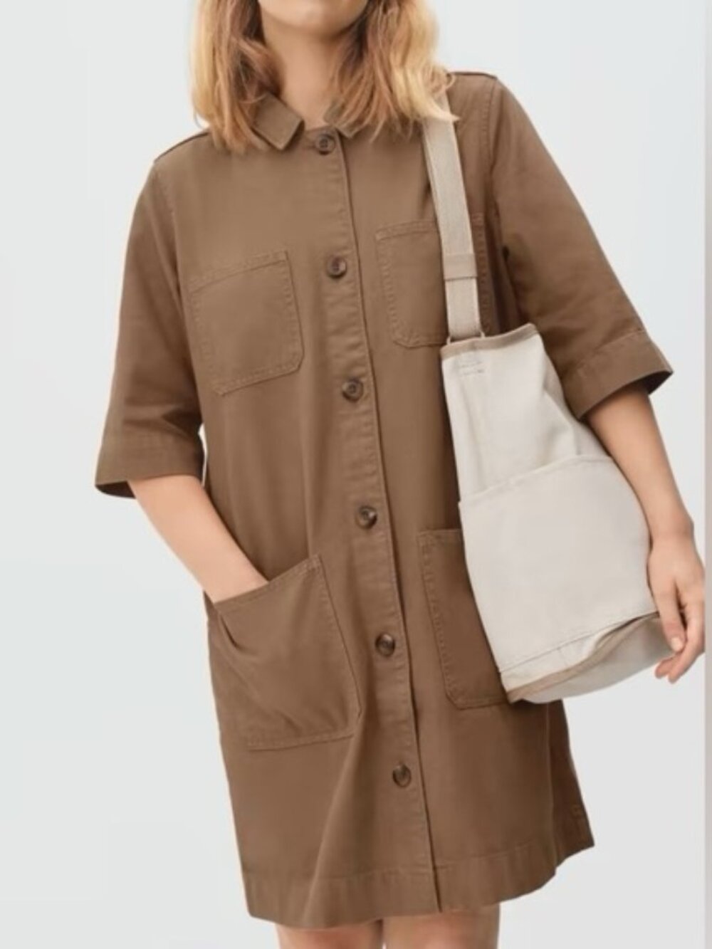 Everlane Chore Mini Dress | Toasted Coconut | Utility Shirt Dress Size 00